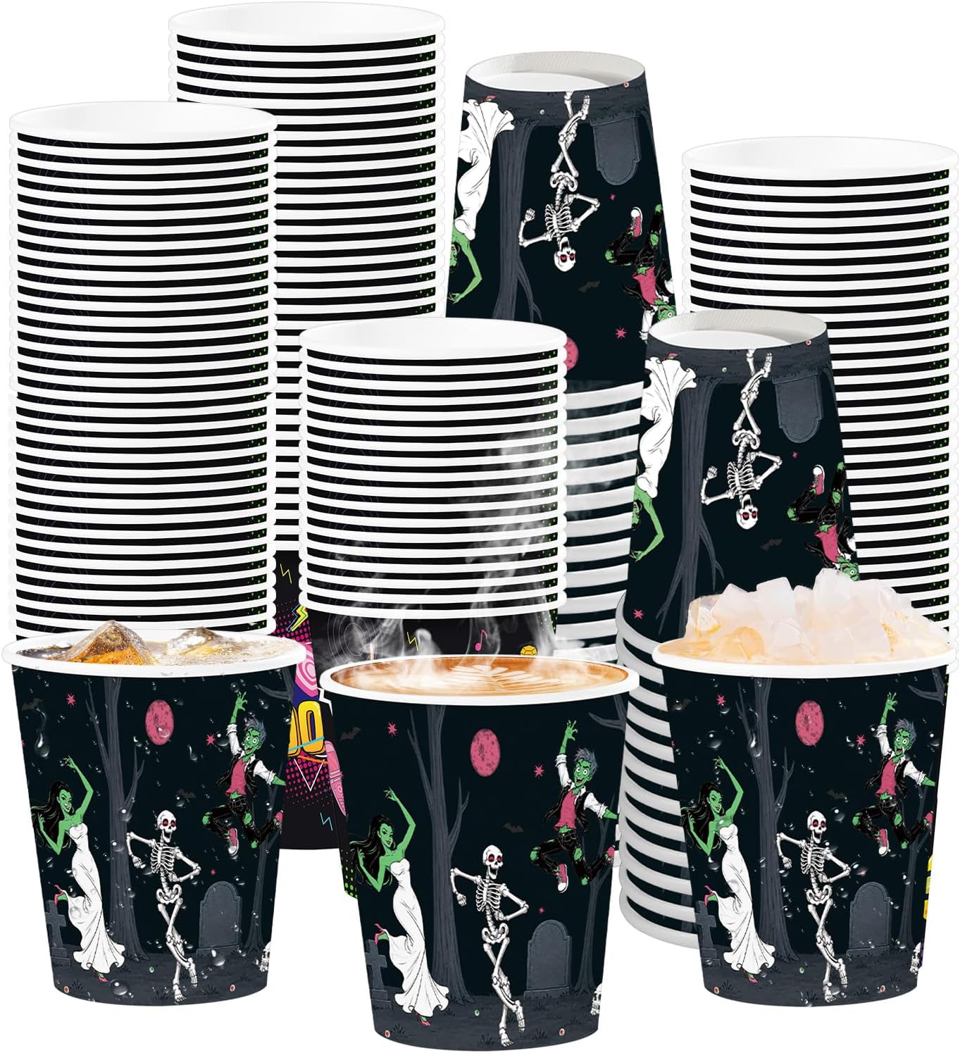 Grencian 50Pcs 9oz Halloween skeleton coffee paper cups