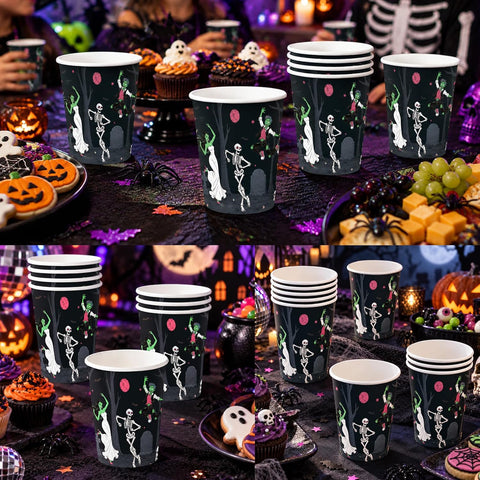 Halloween table styled with the monster cups