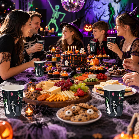 Party scene using the skeleton coffee cups
