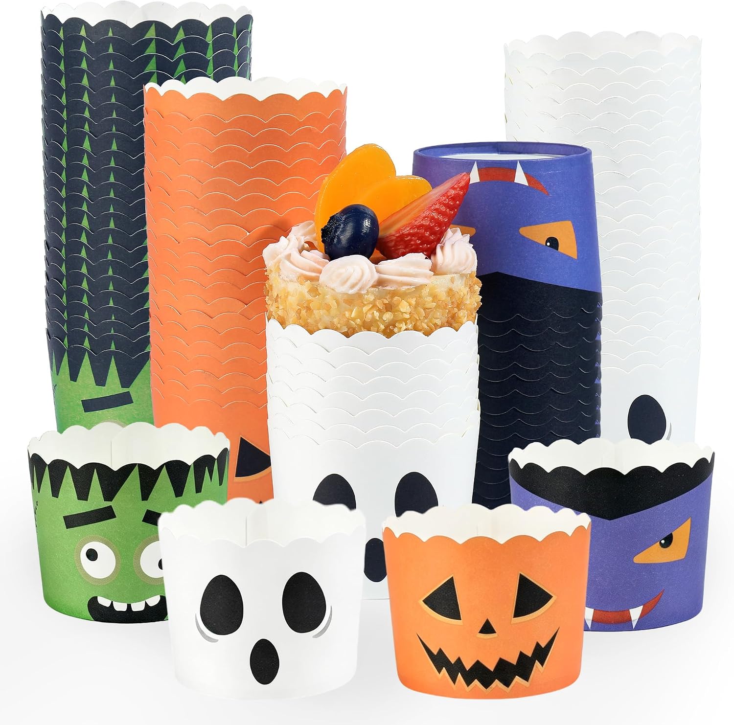 100Pcs Halloween Monster Cupcake Paper Liners 5oz - Grencian