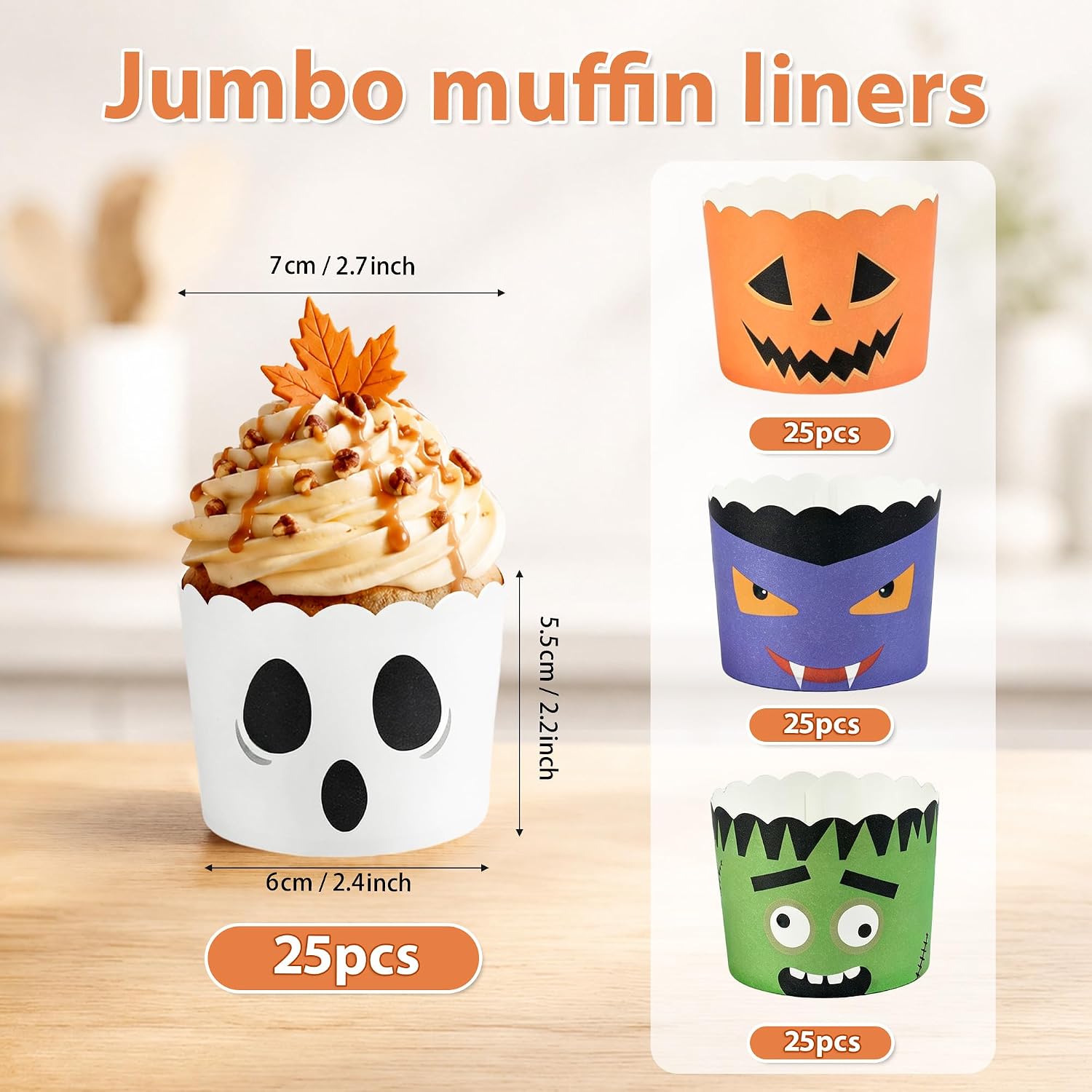 100Pcs Halloween Monster Cupcake Paper Liners 5oz - Grencian