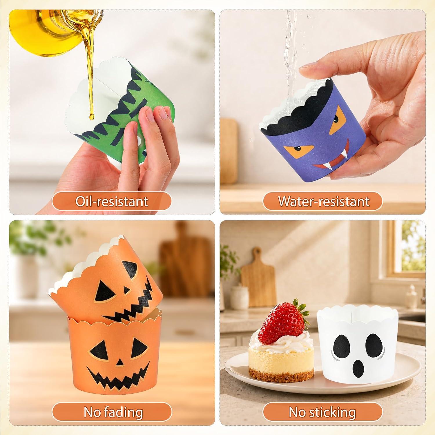 100Pcs Halloween Monster Cupcake Paper Liners 5oz - Grencian