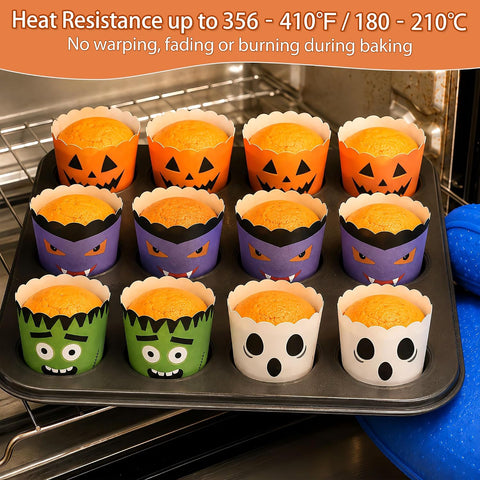 100Pcs Halloween Monster Cupcake Paper Liners 5oz - Grencian