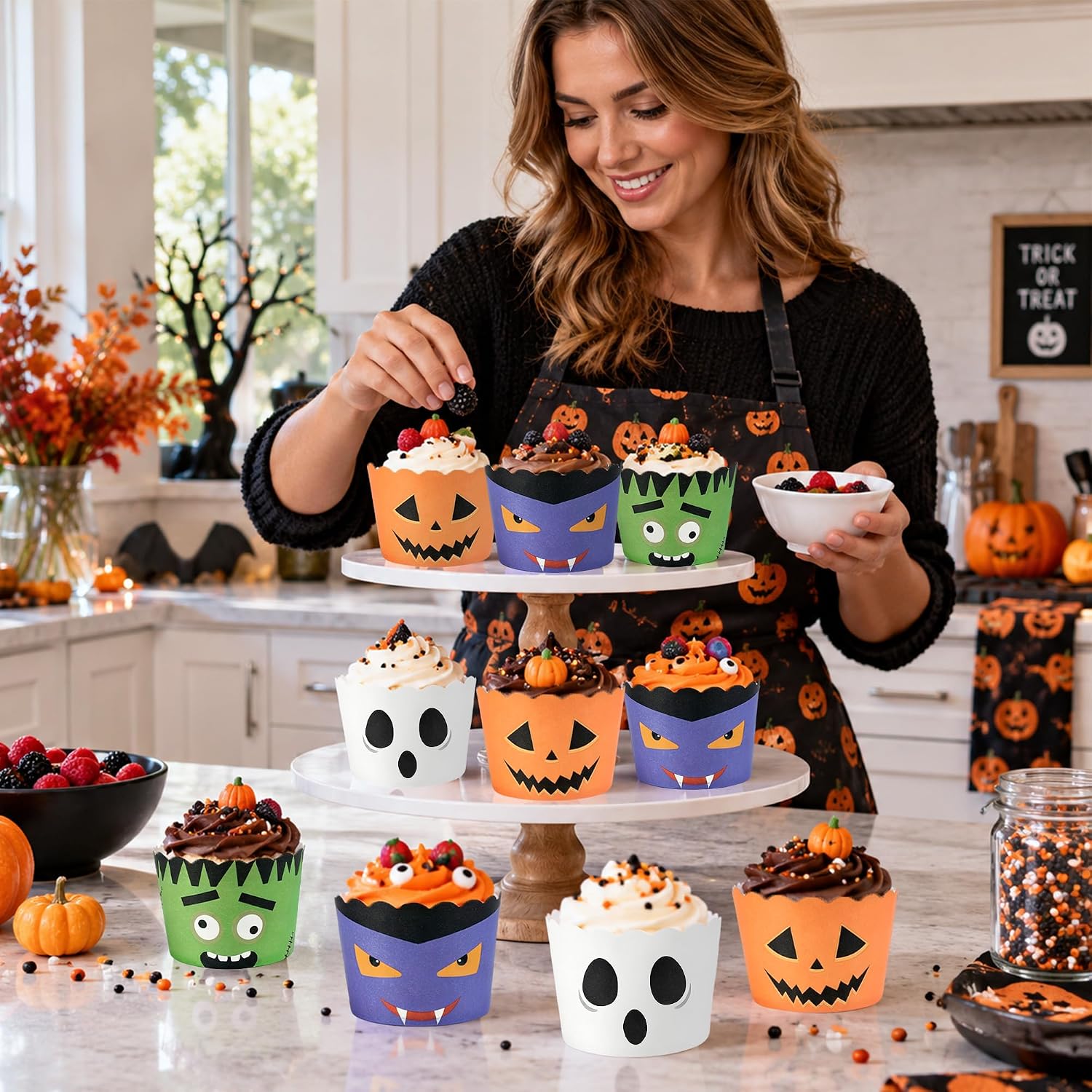 100Pcs Halloween Monster Cupcake Paper Liners 5oz - Grencian