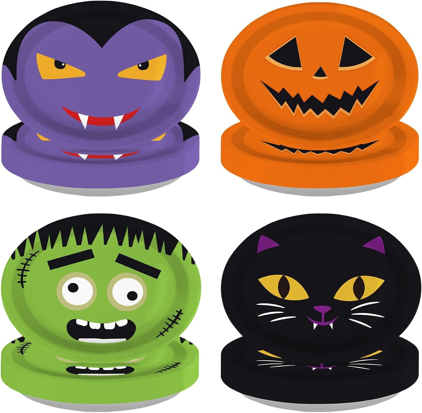 Grencian 48Pcs Halloween Monster Oval Paper Plates 10x12