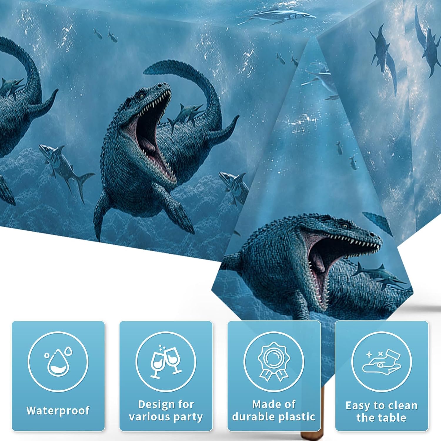 3Pcs Mosasaurus Dinosaur Tablecloth Ocean Theme - Grencian