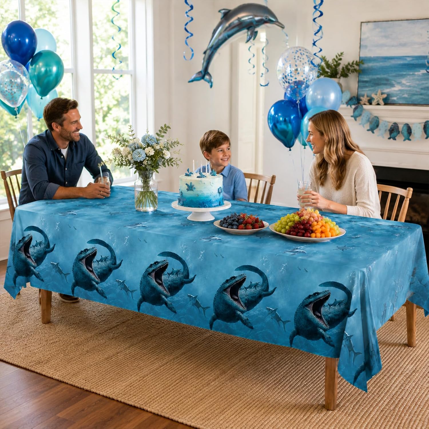 3Pcs Mosasaurus Dinosaur Tablecloth Ocean Theme - Grencian