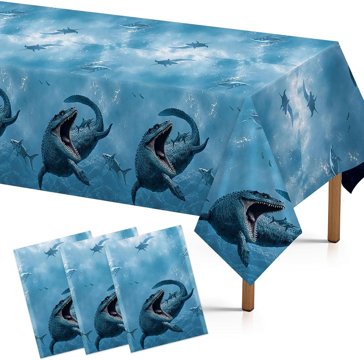 3Pcs Mosasaurus Dinosaur Tablecloth Ocean Theme - Grencian