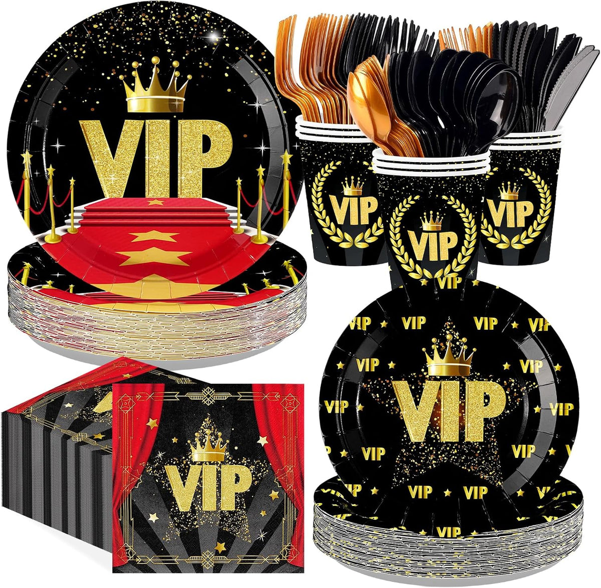 168Pcs Movie Star Red Carpet Birthday Party Supplies Serves 24 - Grencian