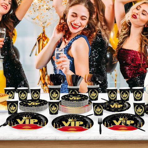168Pcs Movie Star Red Carpet Birthday Party Supplies Serves 24 - Grencian