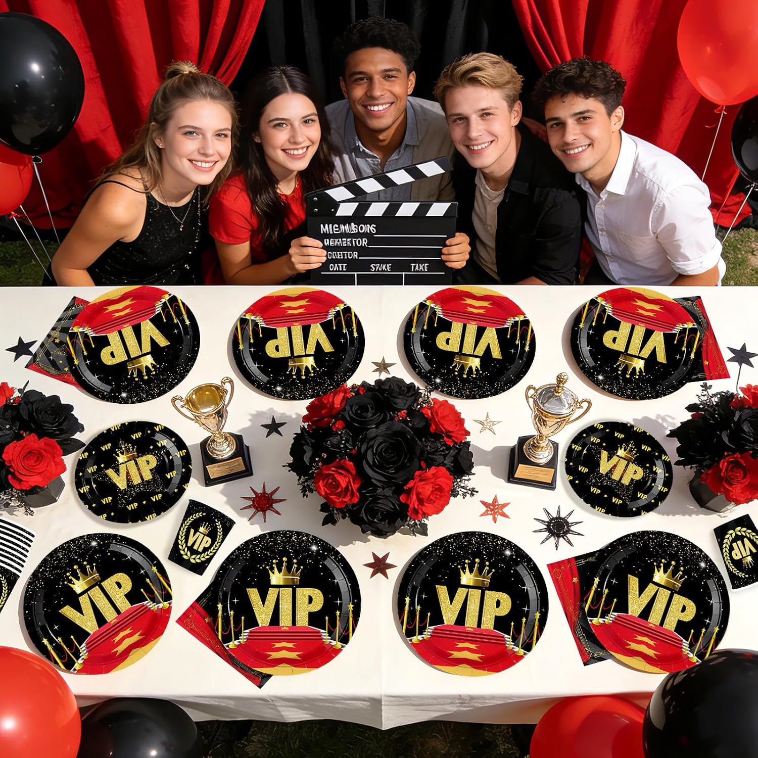 168Pcs Movie Star Red Carpet Birthday Party Supplies Serves 24 - Grencian