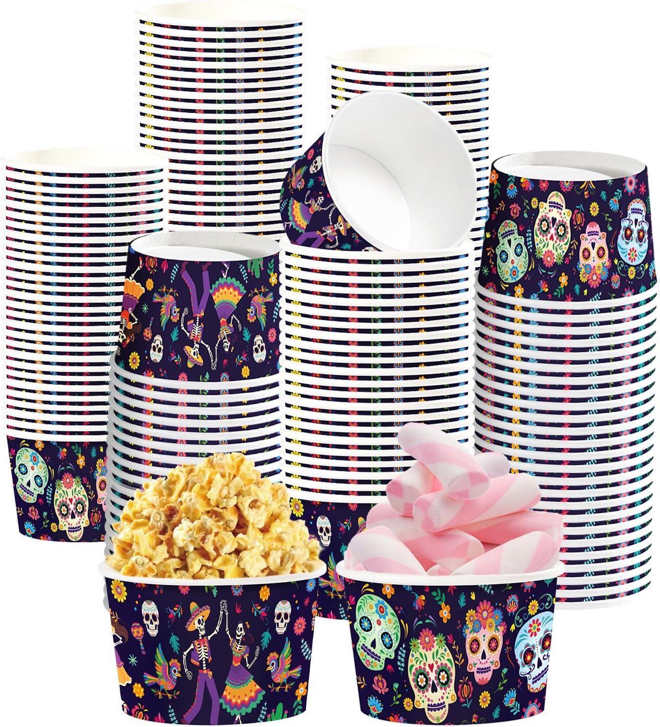 Grencian 60Pcs 12oz Dia de los Muertos Snack Cups