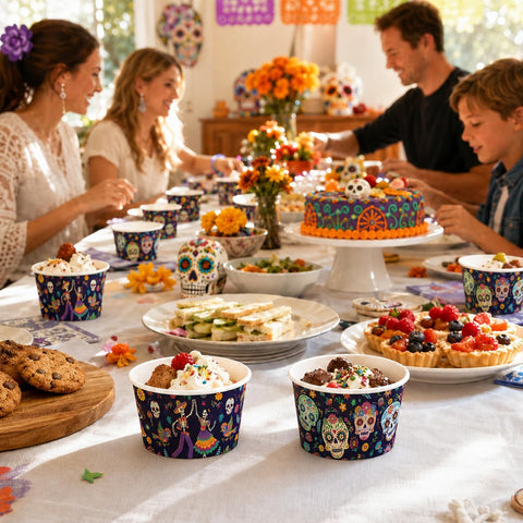 Day of the Dead table using the skull cups