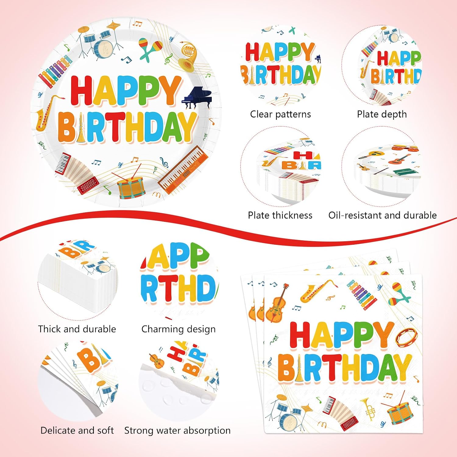 170Pcs Music Birthday Party Supplies Serves 24 - Grencian