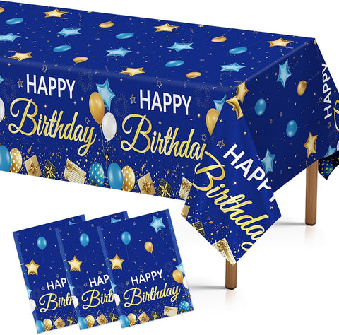 3Pcs Navy Blue Gold Birthday Tablecloth Stars - Grencian