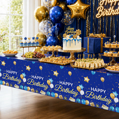 3Pcs Navy Blue Gold Birthday Tablecloth Stars - Grencian