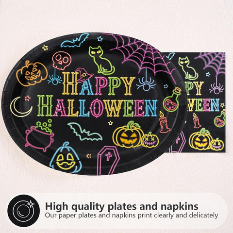 Neon Halloween oval plate with matching napkins