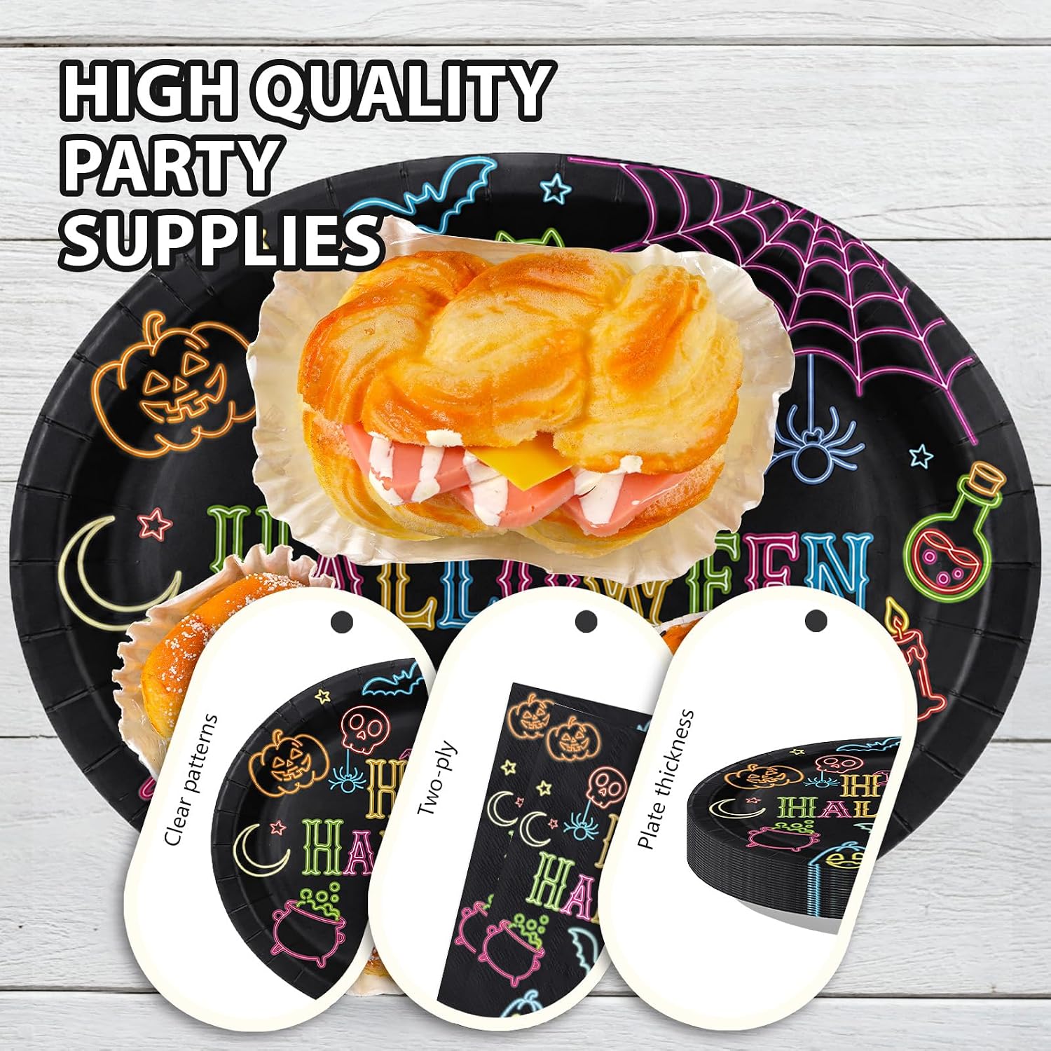 Neon Halloween oval plate holding party food