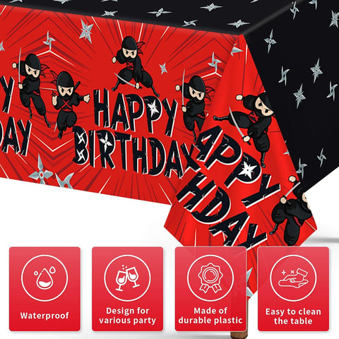 3Pcs Ninja Birthday Tablecloth Red Black Warrior - Grencian