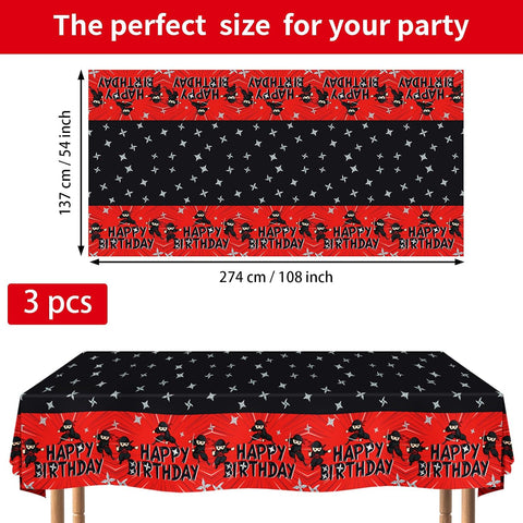 3Pcs Ninja Birthday Tablecloth Red Black Warrior - Grencian