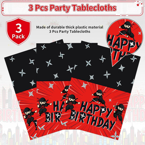 3Pcs Ninja Birthday Tablecloth Red Black Warrior - Grencian