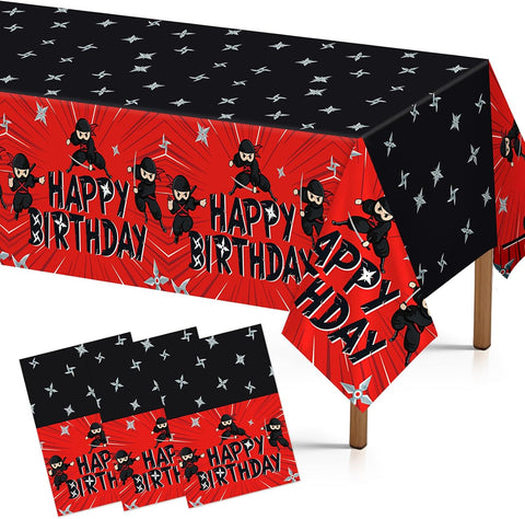 3Pcs Ninja Birthday Tablecloth Red Black Warrior - Grencian