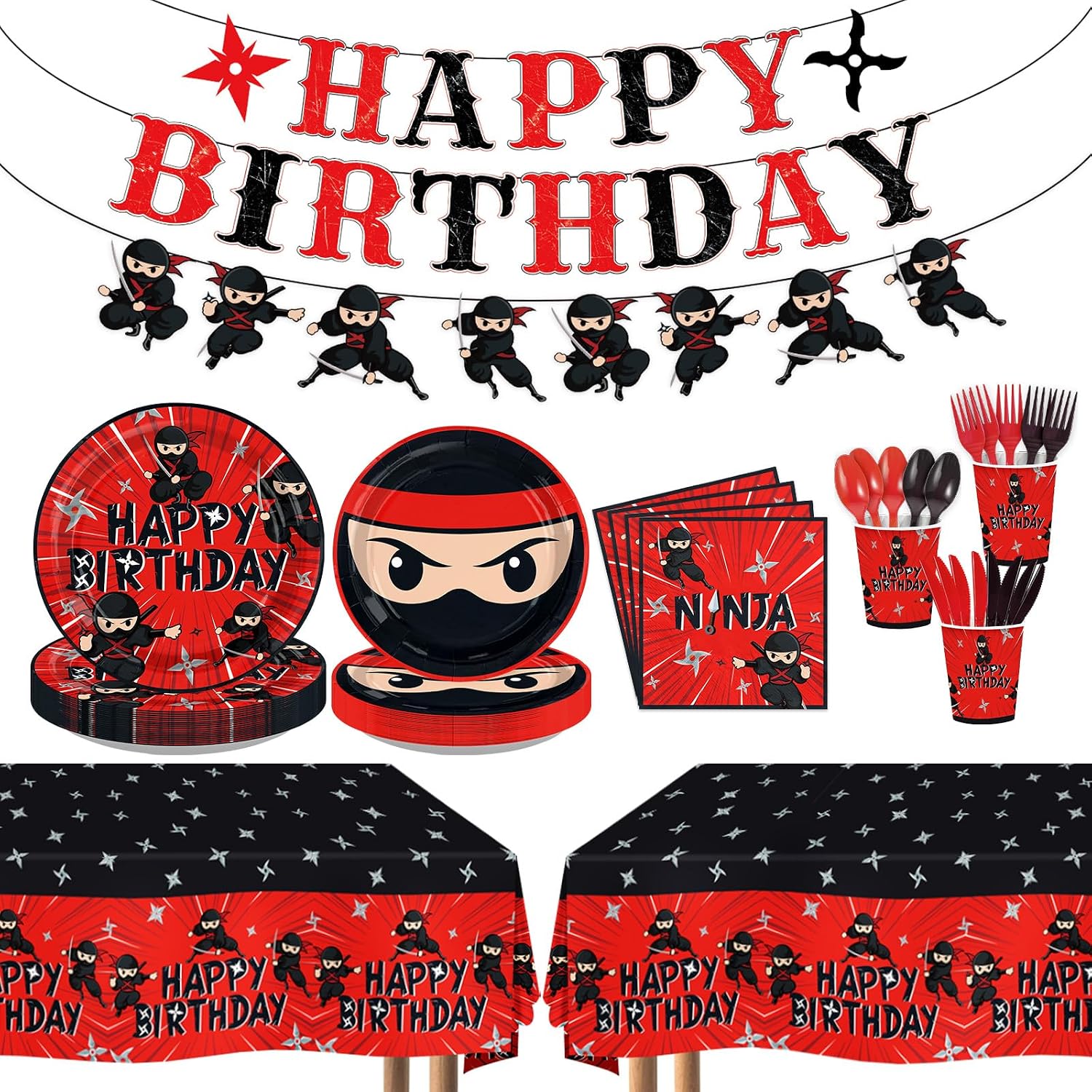 171Pcs Ninja Warrior Birthday Party Supplies Serves 24 - Grencian