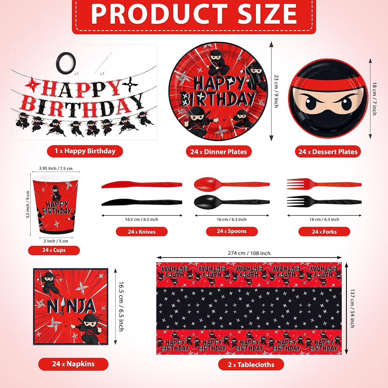 171Pcs Ninja Warrior Birthday Party Supplies Serves 24 - Grencian