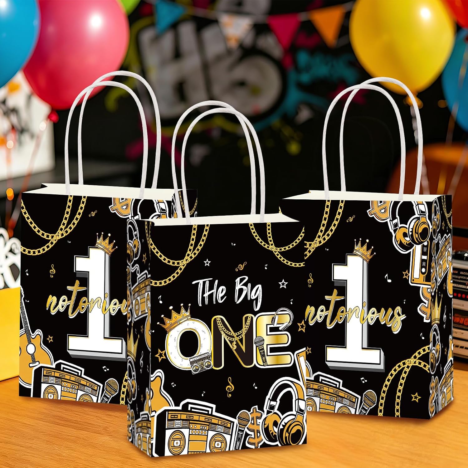16Pcs Notorious One Goodie Bags Black Gold Hip Hop - Grencian