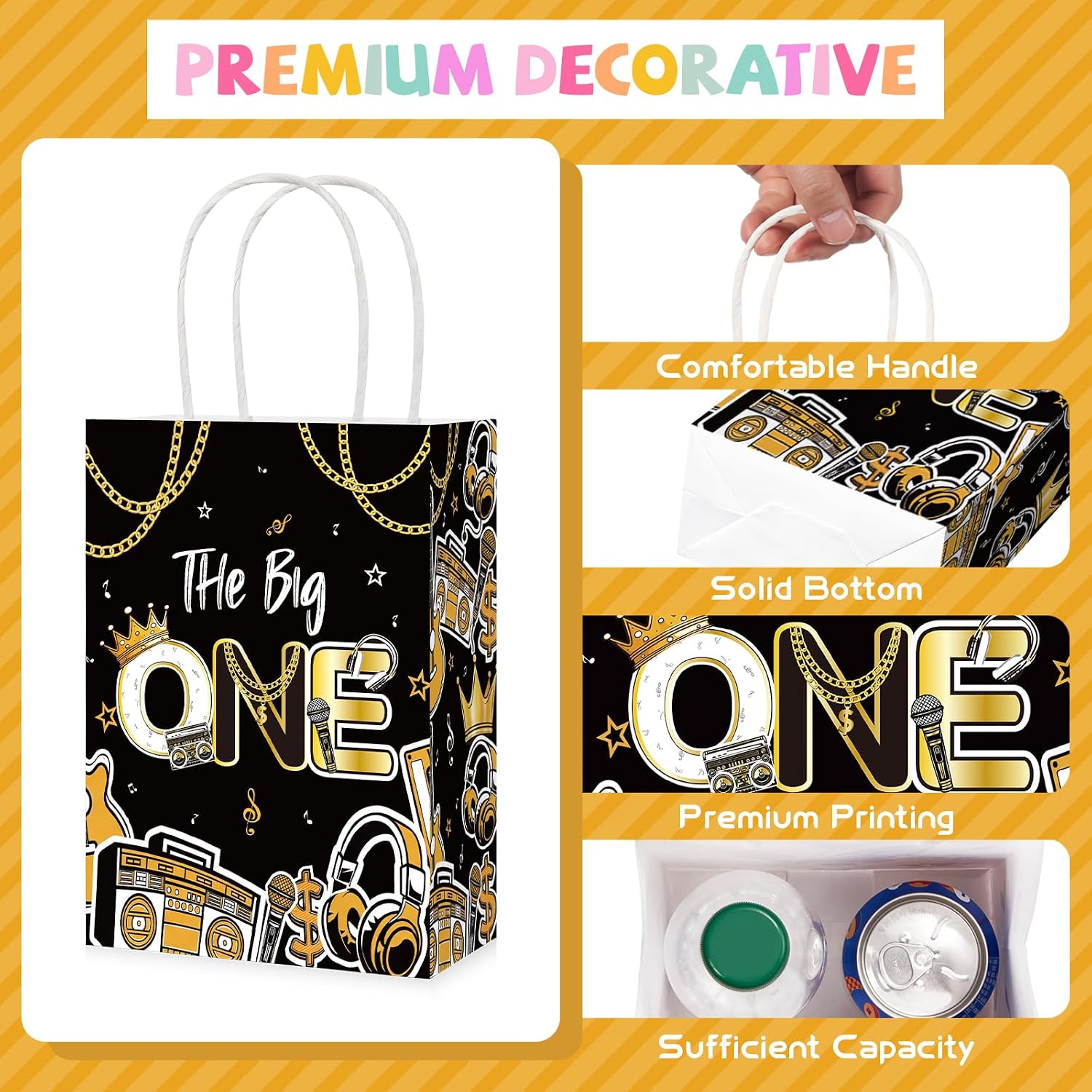 16Pcs Notorious One Goodie Bags Black Gold Hip Hop - Grencian