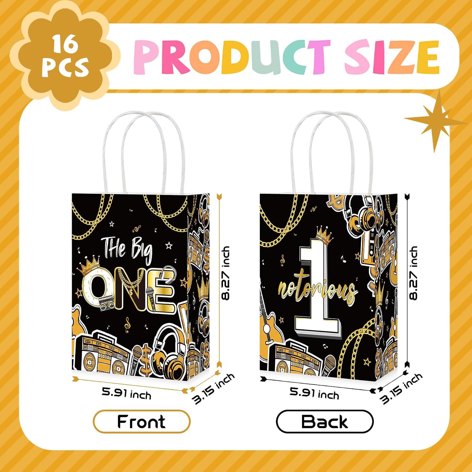 16Pcs Notorious One Goodie Bags Black Gold Hip Hop - Grencian