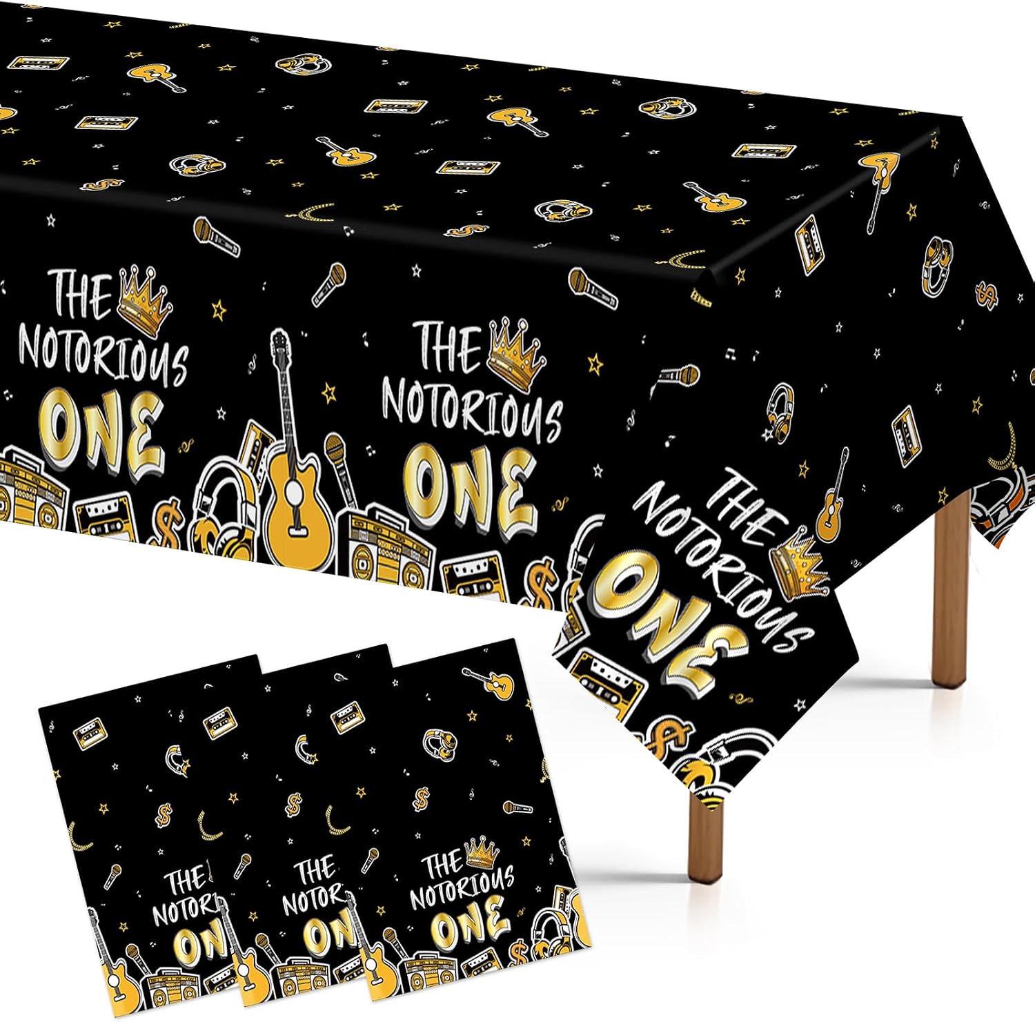 3Pcs Notorious One Tablecloth Black Gold Hip Hop - Grencian