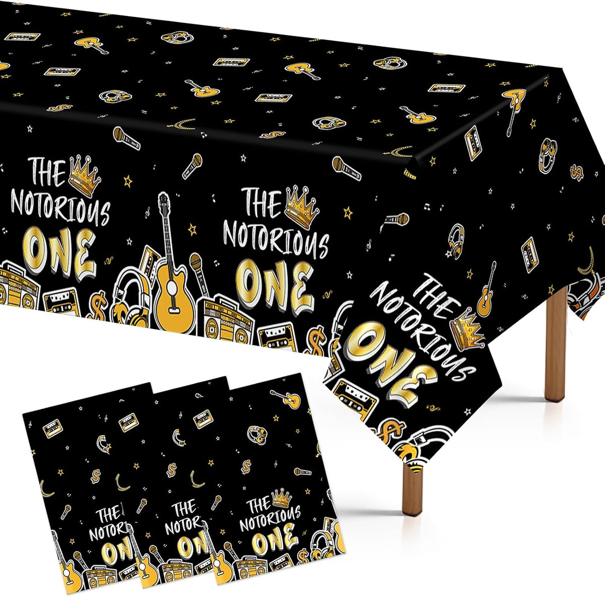 3Pcs Notorious One Tablecloth Black Gold Hip Hop - Grencian