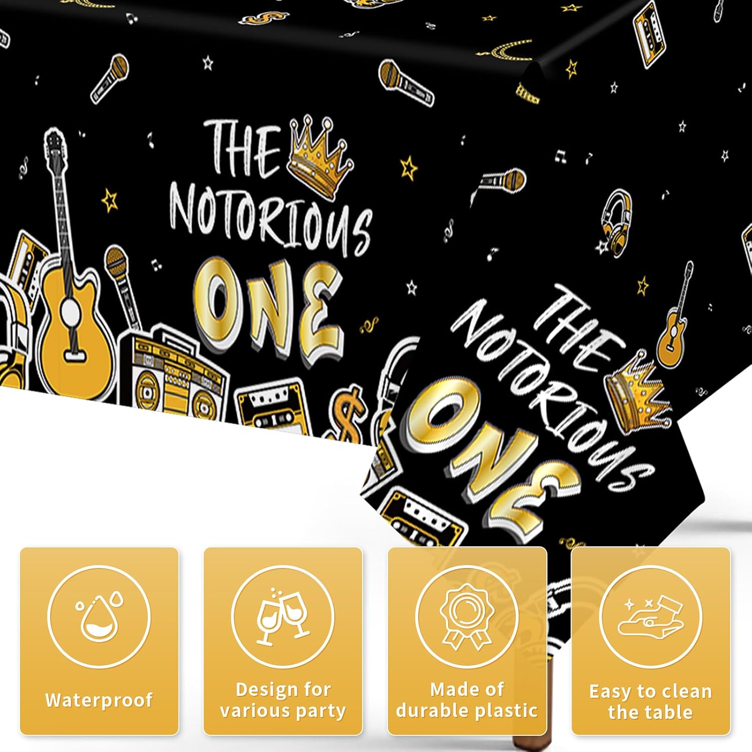 3Pcs Notorious One Tablecloth Black Gold Hip Hop - Grencian