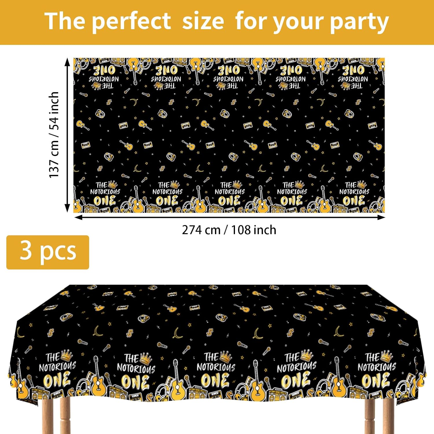 3Pcs Notorious One Tablecloth Black Gold Hip Hop - Grencian