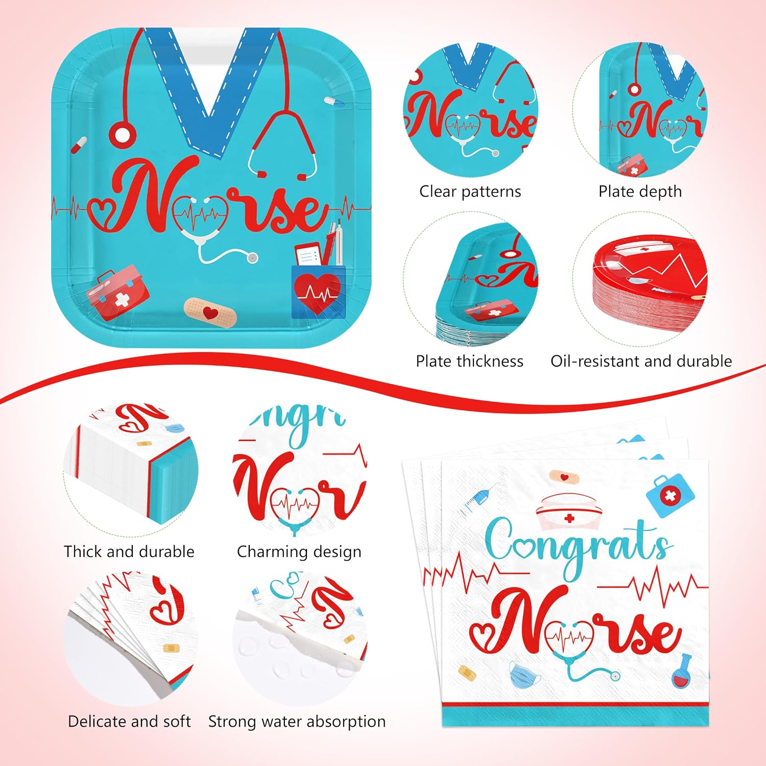 170Pcs Nurse Graduation Party Supplies Serves 24 - Grencian