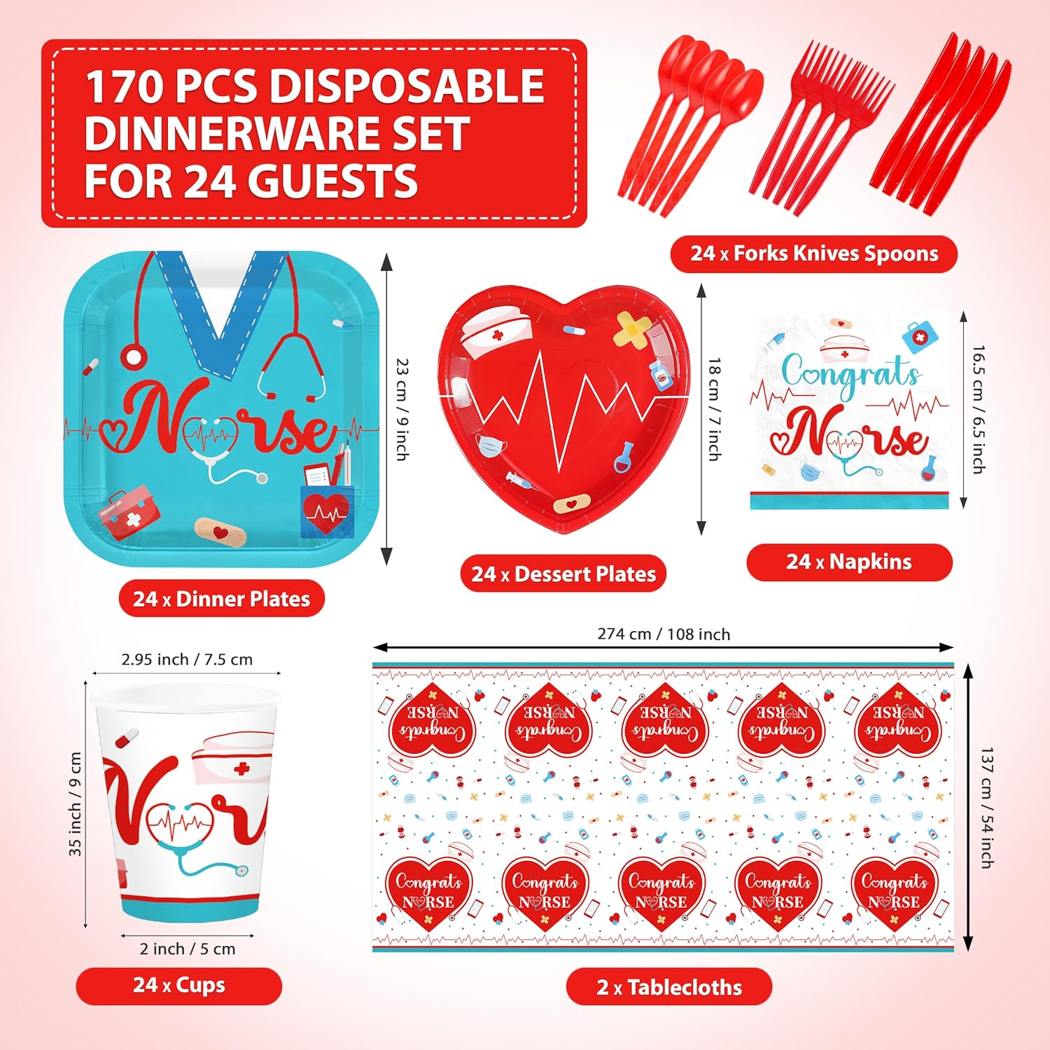 170Pcs Nurse Graduation Party Supplies Serves 24 - Grencian