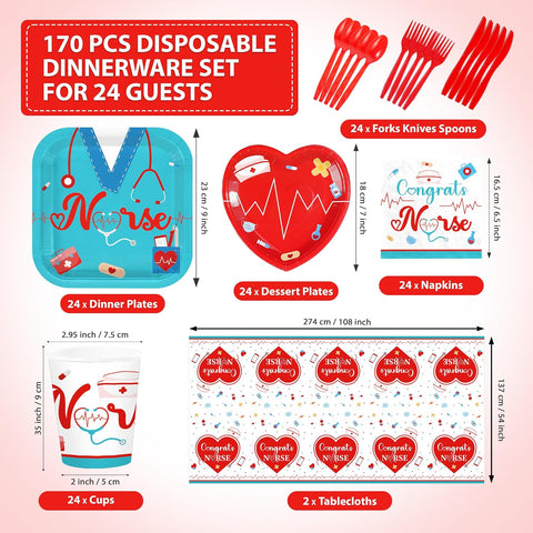 170Pcs Nurse Graduation Party Supplies Serves 24 - Grencian