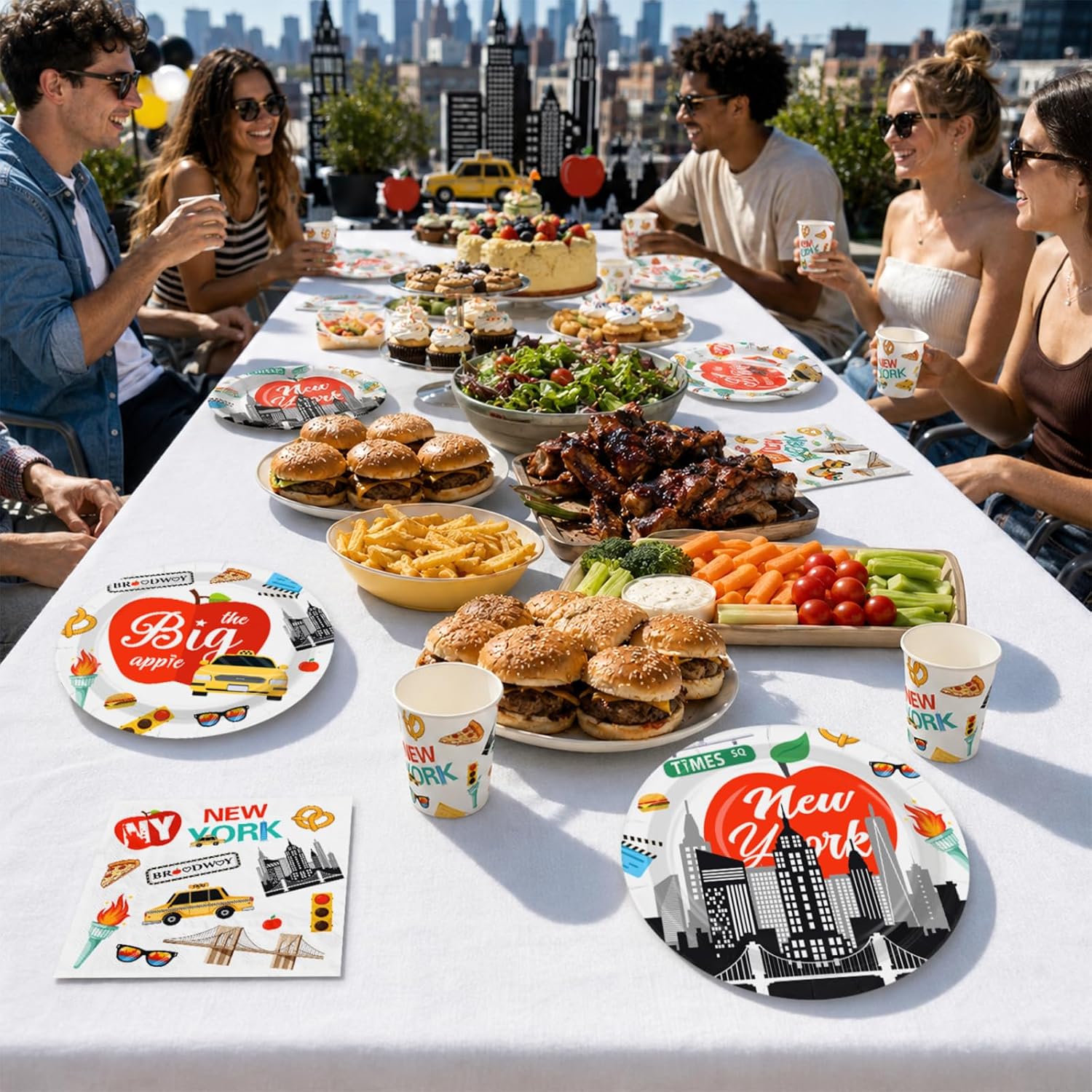 168Pcs New York Cityscape Party Supplies Serves 24 - Grencian