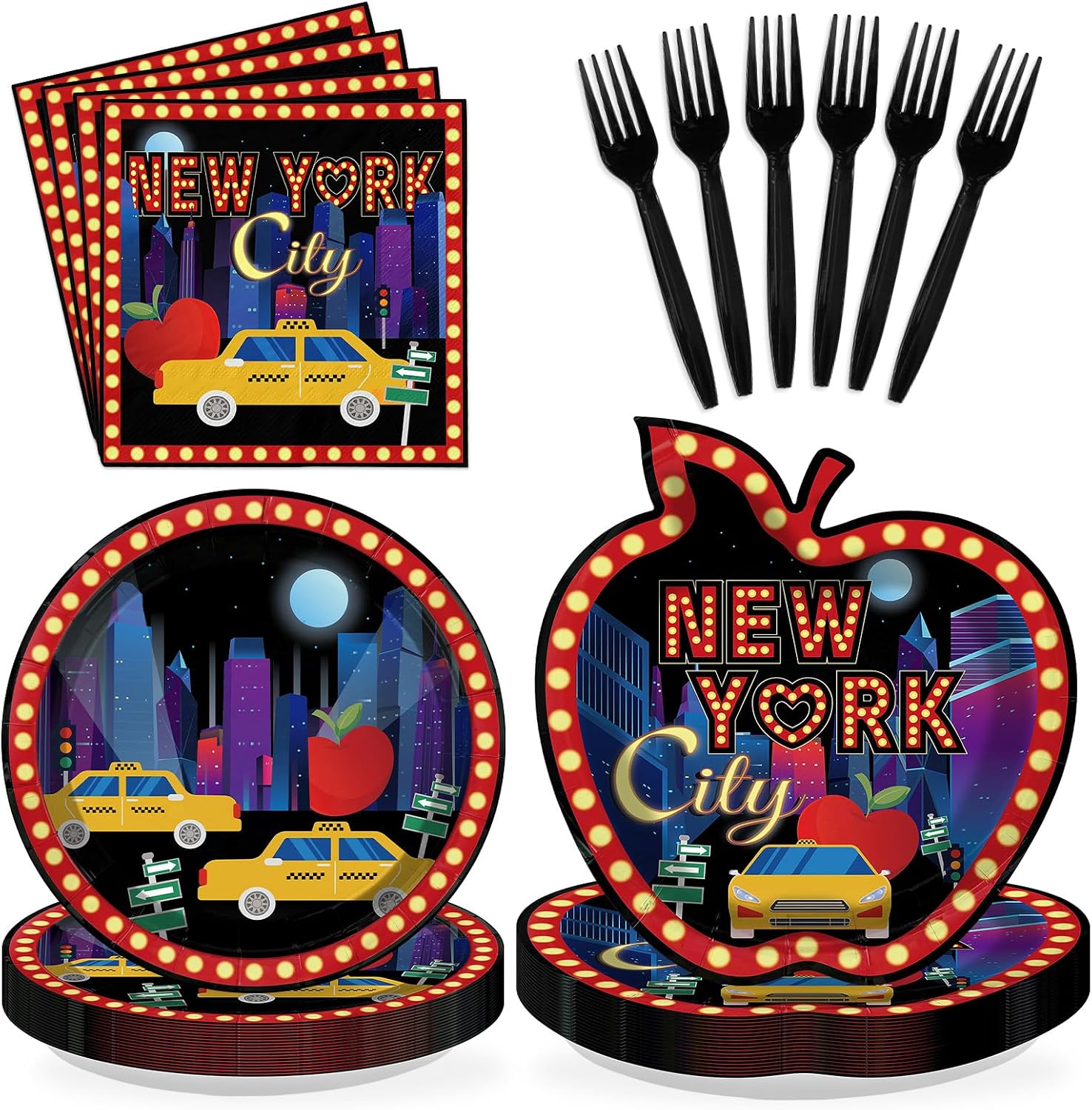 Grencian 96Pcs New York City party plates and napkins set