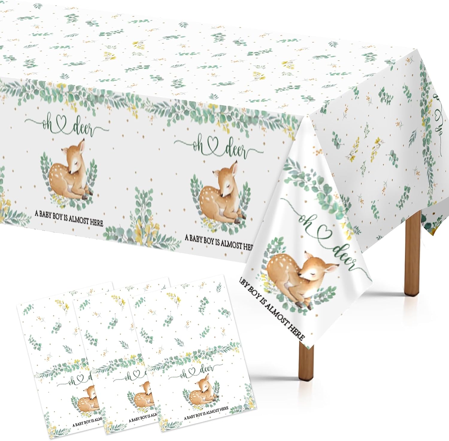 3Pcs Oh Deer Baby Shower Tablecloth Woodland - Grencian