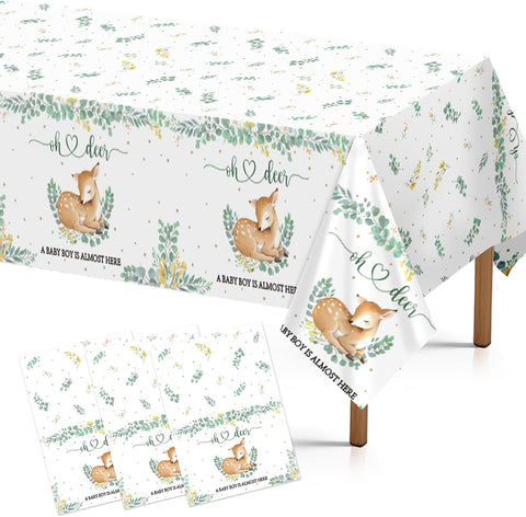 3Pcs Oh Deer Baby Shower Tablecloth Woodland - Grencian