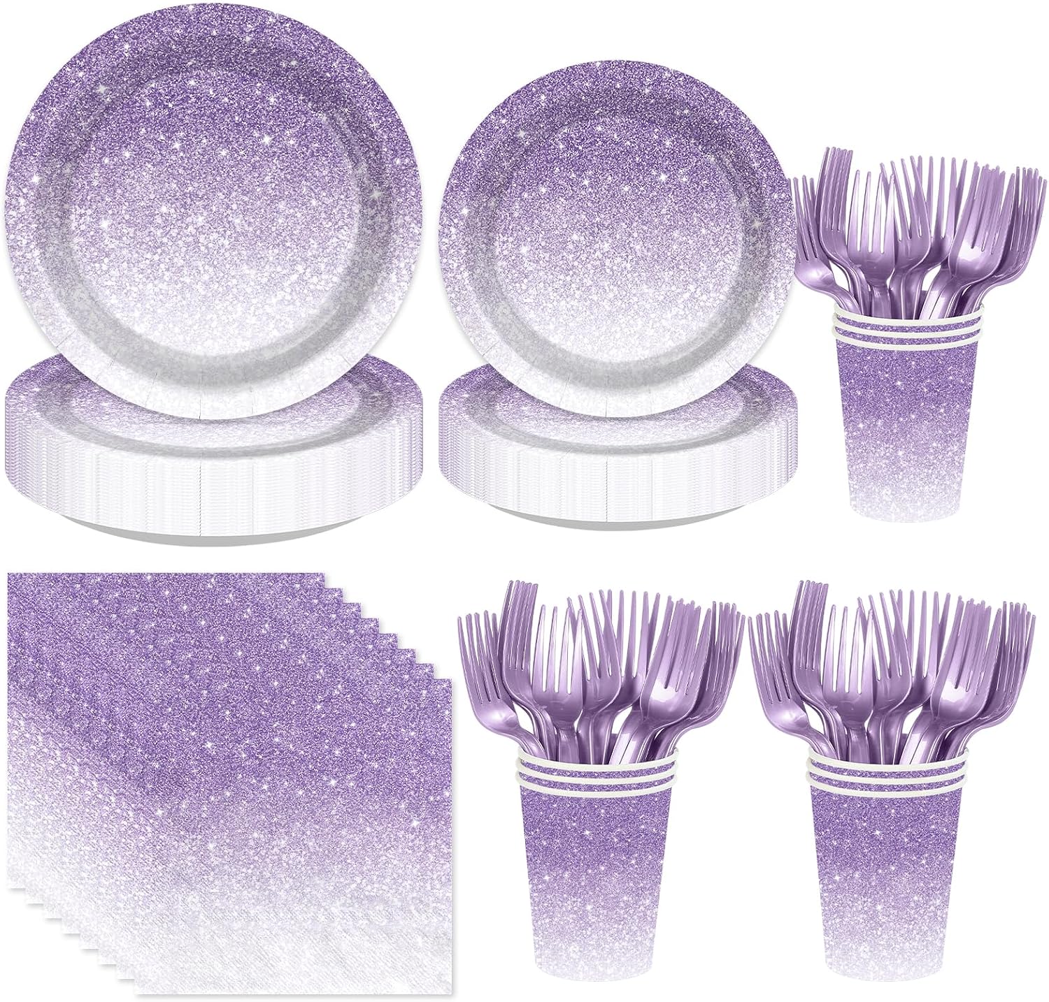 250Pcs Ombre Purple Birthday Decorations Serves 50 - Grencian