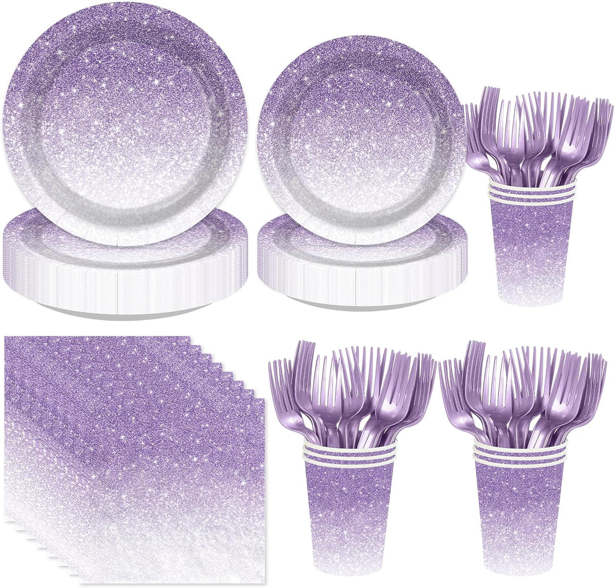 250Pcs Ombre Purple Birthday Decorations Serves 50 - Grencian