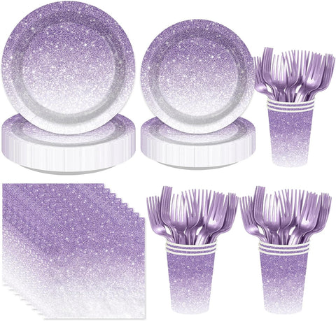250Pcs Ombre Purple Birthday Decorations Serves 50 - Grencian