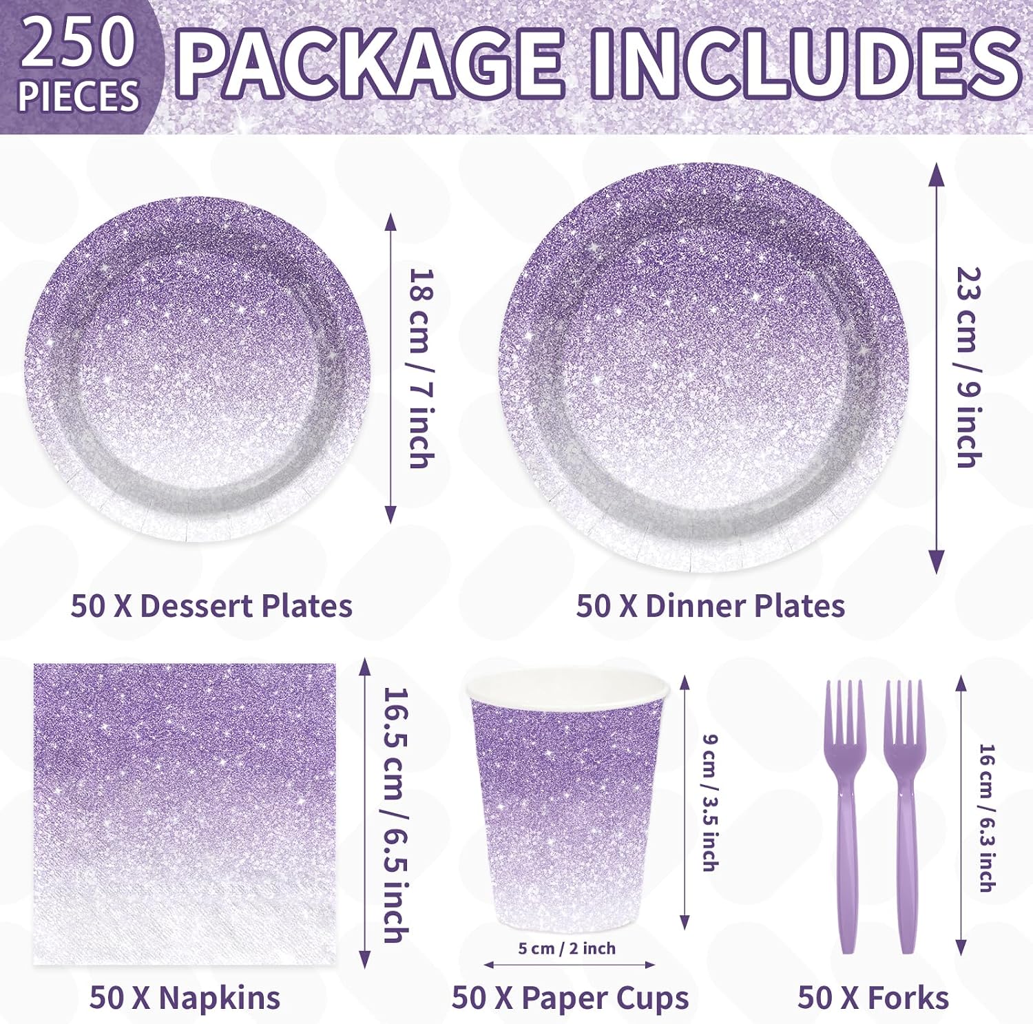 250Pcs Ombre Purple Birthday Decorations Serves 50 - Grencian