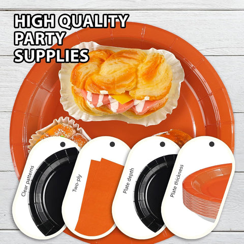 350Pcs Orange Black Party Decorations Serves 50 - Grencian