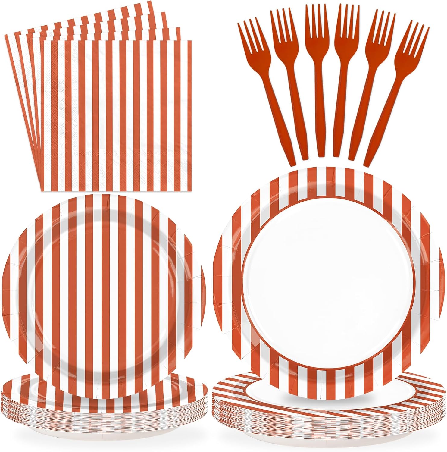 Grencian 96Pcs fall orange striped plates and napkins set