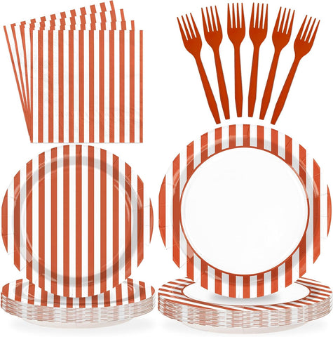 Grencian 96Pcs fall orange striped plates and napkins set