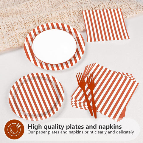 Orange striped dessert plate and napkin from the fall set
